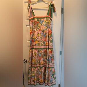 Jade Pink Floral Tiered Maxi Dress with Multicolor Garden Print